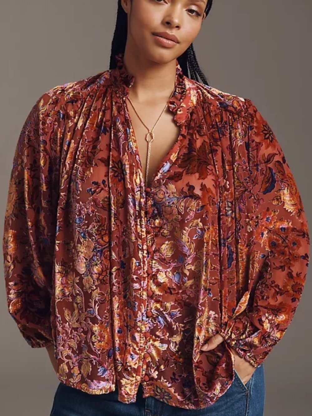 Anthropologie The Estela Sheer Printed Blouse Velvet Burnout Edition Floral XL